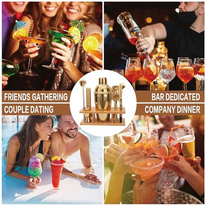 JNWINOG 9Pcs-Cocktail Shaker Set Bartending Kit Cocktail Bar Set Cocktail Mix Drink Making Kit Professional Bar and Home Drink Bar Tools for Bartender (Gold, 9Pcs) - color: Gold, size: 9Pcs