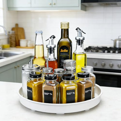 Amolliar Lazy Susan, Turntable Organizer for Cabinet, Metal White 10" 2Pack | Spice Rack for Fridge, Pantry, Cabinet, 360 Rotating Trays Countertop, Under Sink Organizer, Kitchen Condiment Organizer - size: White 10'' 2Pack