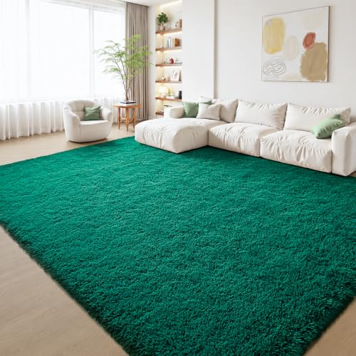 Zentavio Dark Green Area Rugs for Living Room Emerald Green Rugs for Bedroom 8x10 Fluffy Fake Grass Large Carpet for Kids Room Playroom Furry Shag Aesthetic Soft High Pile Washable Home Decor - color: Green, size: 8' x 10' (Rectangular)