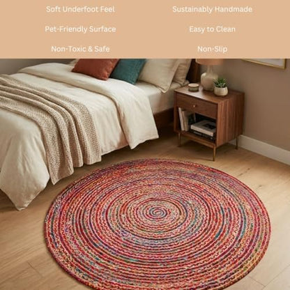 WeWove Hand Woven Area Rug 8 Feet Round - Jute Cotton Area Rug Rustic Farmhouse Boho Accent Rug for Living Room Bedroom Kitchen Dorm Entryway Hallway - Handcrafted Floor Rug - size: 8' (Round)