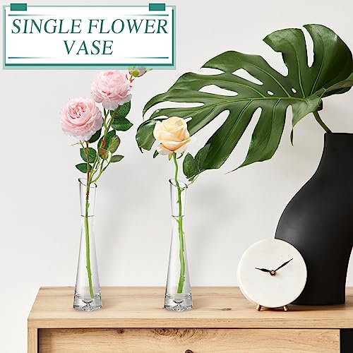 Lallisa Set of 18 Tall Glass Bud Vases for Centerpieces,9.84" H | Bud Vase Bulk, Single Flower Vases, Slim Waist Profile, Slanted Rim Design, Wedding Table Decor, Event Centerpieces