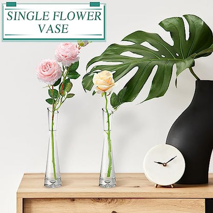 Lallisa Set of 18 Tall Glass Bud Vases for Centerpieces,9.84" H | Bud Vase Bulk, Single Flower Vases, Slim Waist Profile, Slanted Rim Design, Wedding Table Decor, Event Centerpieces