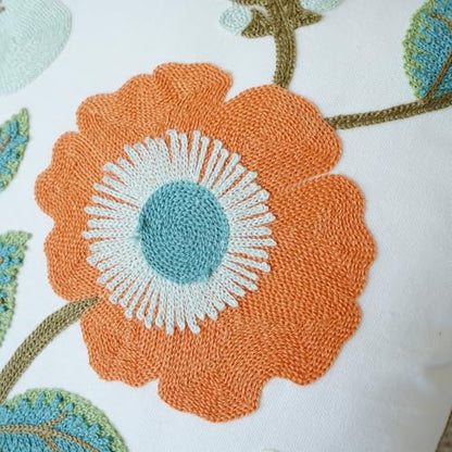vctops Floral Embroidered Pillow Covers 18x18 Inch Spring Summer Cotton Tufted Throw Pillow Cover Outdoor Garden Cushion Case for Sofa, Bed, Living Room (Flower G,18"x18") - color: Flower G
