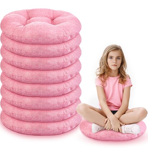 Fumete 8 Pcs 16 Inch Floor Cushions Pillow for Kids Bulk Classroom Round Flexible Seating Floor Cushions for Students Home Daycare School Reading Corner Yoga Meditation Picnic (Pink) - color: Pink