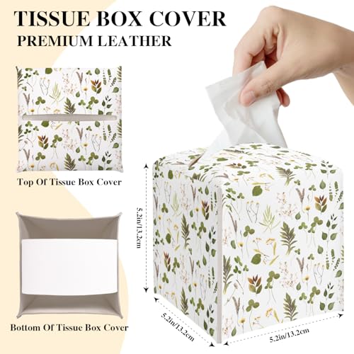 Leaves Tissue Box Cover, Green Tissue Holder Square - color: Leaves-3