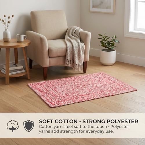 Super Area Rugs Farmhouse Braided Rug Cotton Kitchen Reversible Carpet, Red & White, 2' X 3' Rectangle - color: Red & White, size: 2' x 3' (Rectangular)