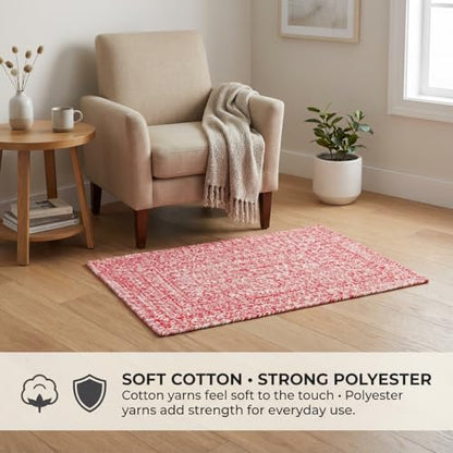 Super Area Rugs Farmhouse Braided Rug Cotton Kitchen Reversible Carpet, Red & White, 2' X 3' Rectangle - color: Red & White, size: 2' x 3' (Rectangular)