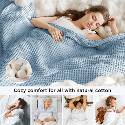 Bedsure Lightweight 100% Cotton Waffle Blanket, Throw XL, Celestial Blue | Summer, Breathable, Soft, Comfort, Light, Thin, Textured, Bed, Couch, Sofa, Chair, 50"x70", Sheet Blanket, Cozy Gifts - color: Celestial Blue, size: Throw Xl (50" X 70")