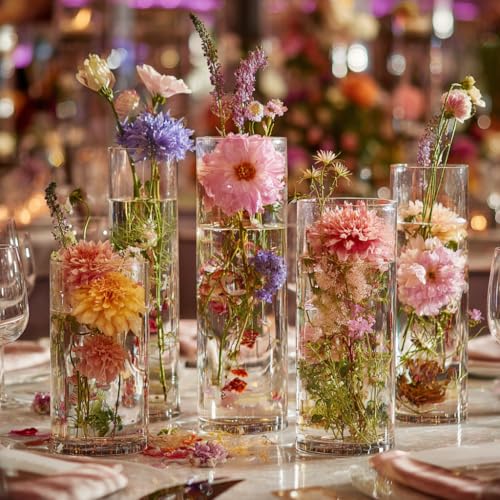 15pcs Clear Glass Vase for Centerpieces, 4,6,7.5,8,10 inch Tall Cylinder Flower Vase Bulk Floating Candle Holder for Wedding Table Home Décor and Party - size: 4+6+7.5+8+10inch