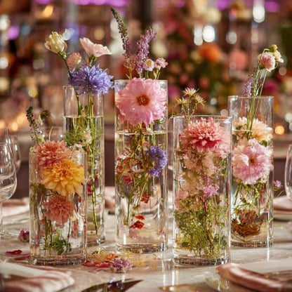 15pcs Clear Glass Vase for Centerpieces, 4,6,7.5,8,10 inch Tall Cylinder Flower Vase Bulk Floating Candle Holder for Wedding Table Home Décor and Party - size: 4+6+7.5+8+10inch