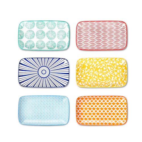 Selamica Rectangular Salad Plates, 7.1 Inch Dessert Plates Ceramic, Small Plates for Appetizer, Snack, Sushi, Fruit, Set of 6, Assorted Colors - color: Assorted Colors, size: 7.1 Inch