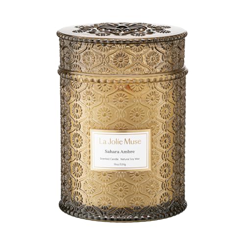 LA JOLIE MUSE Sahara Amber Scented Candles for Home, 19 oz Natural Soy Wax | Large Jar Luxury Candle, Clean Non Toxic, Gifts for Women & Men, Decorative Candles, Wood Wick, Bergamot, Musk & Patchouli - color: Sahara Amber, size: 19 oz