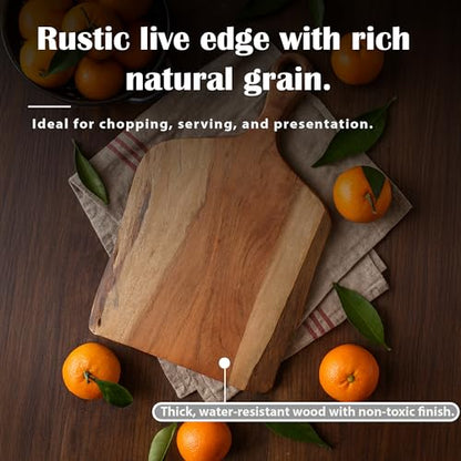GoCraft Acacia Wood Live Edge Cutting Board – 16 x 10 Inch – Rustic Handcrafted Charcuterie Board with Handle, Wooden Cheese Tray, Serving Platter, Chopping Block for Kitchen & Farmhouse Décor - size: 16.3"L x 10"W