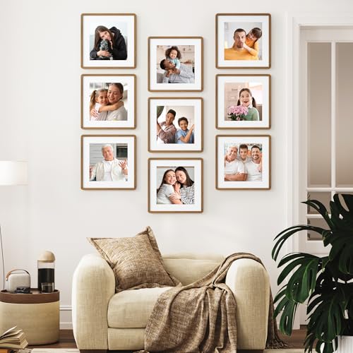 16x16 Solid Oak Wood Square Frame | Matted for 12x12 Picture | Tempered Glass and Hanging Hardware Included | Walnut (1 Pack) - color: Walnut, size: 16''x16''-1P