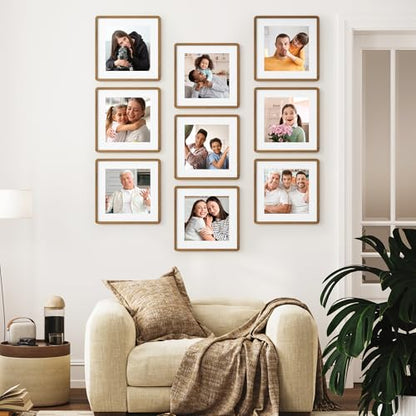 16x16 Solid Oak Wood Square Frame | Matted for 12x12 Picture | Tempered Glass and Hanging Hardware Included | Walnut (1 Pack) - color: Walnut, size: 16''x16''-1P