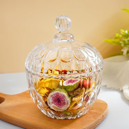 22 oz Large Glass Candy Dish with Lid Crystal Cookie Jar Covered Candy Bowl | Clear Decorative Storage Jar for Office Desk Coffee Table, Crystal Candy Dish for Easter, Christmas, Wedding - color: Clear,22 oz