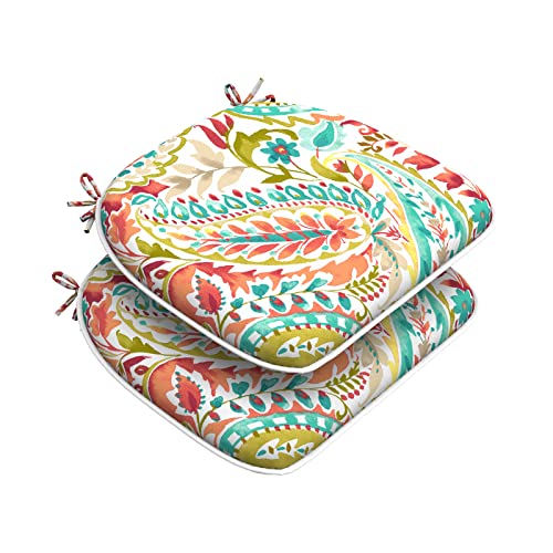 DYTXIII Set of 2 Outdoor Chair Cushions with Ties,Water Repellent Patio Chair Pads 17"x 16" for Outdoor Furniture,Round Corner Seat Cushions for Garden Yard Kitchen Pretty Paisley - color: A Pretty Paisley, size: Pack of 2