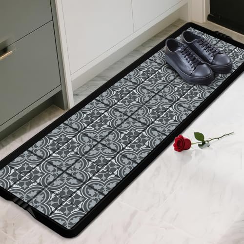 BEHERO Boot Tray Shoe Mat Decorative Patterned, Rubber Boot Matt Tray Indoor and Outdoor Use, 16" x47.5" Shoe Cleaning Mat Non-Slip, Shoe Storage Waterproof with Artistic Prints for Entryway(Gray) - color: Slate Gray, size: 1'4" x 3'11" (Rectangular)