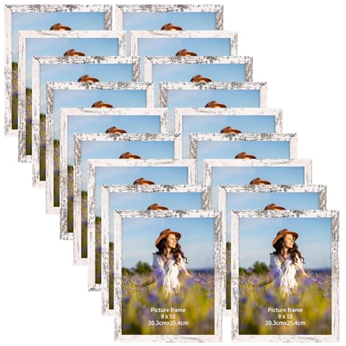 PETAFLOP Wooden Bulk 8x10 Picture Frame Set of 18, White Distressed Photo Frames Fits 8 by 10 for Wall or Tabletop Display - color: Distressed white, size: 8x10