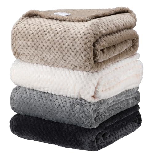 Newwiee 4 Pcs Fleece Throw Blanket, 3D Waffle Textured,Neutral Color | Soft Lightweight Set for Couch Bed Sofa, Warm Winter Throws, No Shedding Pilling, Flannel Waffle Texture, 50x60 Inch - color: Neutral Color