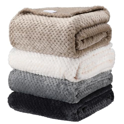 Newwiee 4 Pcs Fleece Throw Blanket, 3D Waffle Textured,Neutral Color | Soft Lightweight Set for Couch Bed Sofa, Warm Winter Throws, No Shedding Pilling, Flannel Waffle Texture, 50x60 Inch - color: Neutral Color