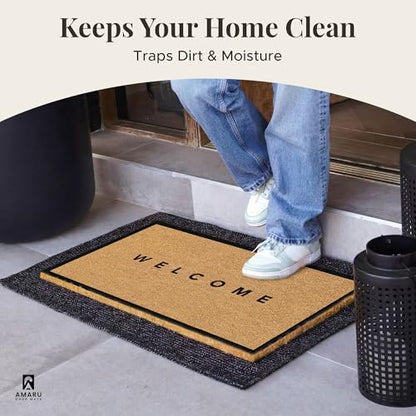 Coir Welcome Mat, Non-Slip, Black Edge, 17 x 29 in | 100% Natural Coir, Anti-Shedding, Durable PVC Backing, Traps Dirt and Mud, Indoor and Outdoor Entryway, Easy to Clean - color: Black Edge