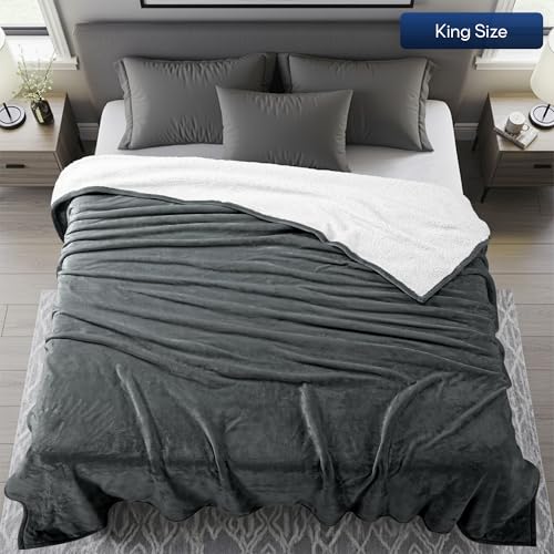 Utopia Bedding Reversible Plush Sherpa Blanket King Size Grey, 90x102 Inch | Soft, Warm, Fleece, Bed, Sofa, Couch, Camping, Travel, Cozy, All Season - color: Grey, size: King (90x102 Inch)