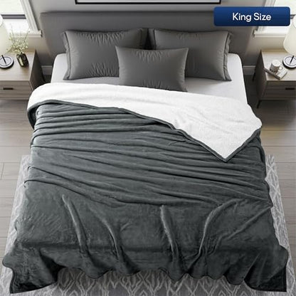 Utopia Bedding Reversible Plush Sherpa Blanket King Size Grey, 90x102 Inch | Soft, Warm, Fleece, Bed, Sofa, Couch, Camping, Travel, Cozy, All Season - color: Grey, size: King (90x102 Inch)