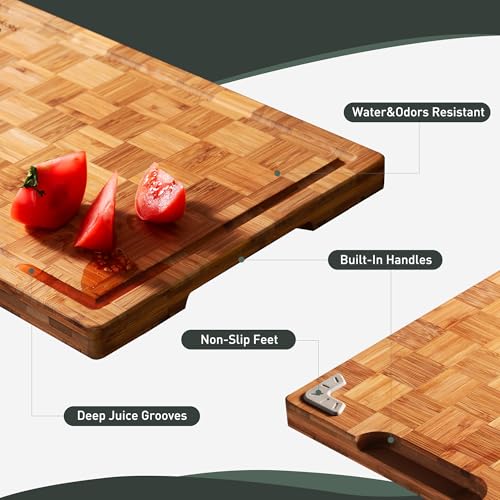 Extra Large Bamboo Wooden Cutting Board Wood Cutting Boards for Kitchen | Non Slip, Non Toxic, Butcher Block, Best Cutting Board, Must Haves, Kitchen Essentials Accessories, House Warming Decor - size: 20*15in