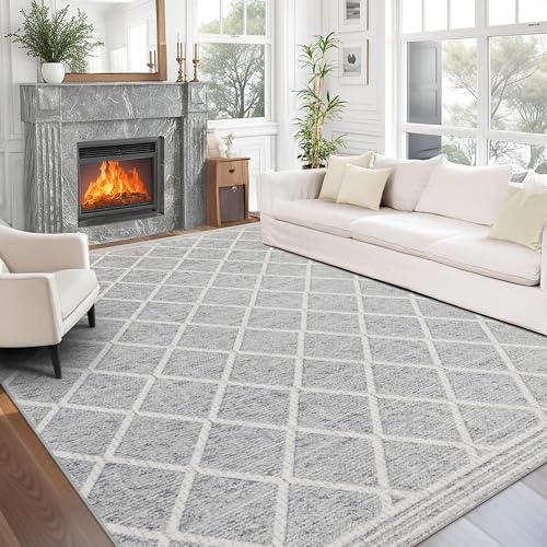 Machine Washable Area Rug - Living Room Bedroom Bathroom Kitchen Entryway Office - Padded Low Pile Stain Resistant Premium - Boho Modern Farmhouse - Tessa - Gray Ivory 7'6" x 9'6" - color: Tessa - Gray Ivory, size: 7'6" x 9'6" (Rectangular)