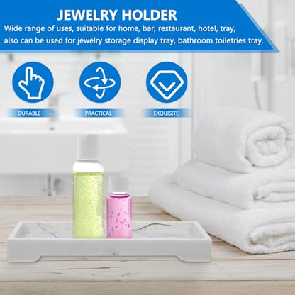 SHINEOFI Marble Design Composite Vanity Tray with Jewelry Organizer and Cosmetics Storage Holder, White Bathroom Countertop Plate for Home Skincare and Toiletries