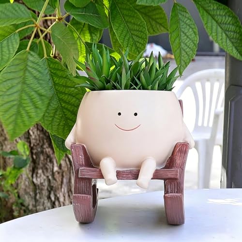 Smily Rocking Chair Planter Pot, Cute Head Face Planter Flower Pots, Funny Rocking Chair Planter with Unique Design, Suitable for Indoor and Outdoor Decoration - color: Rocking Chair
