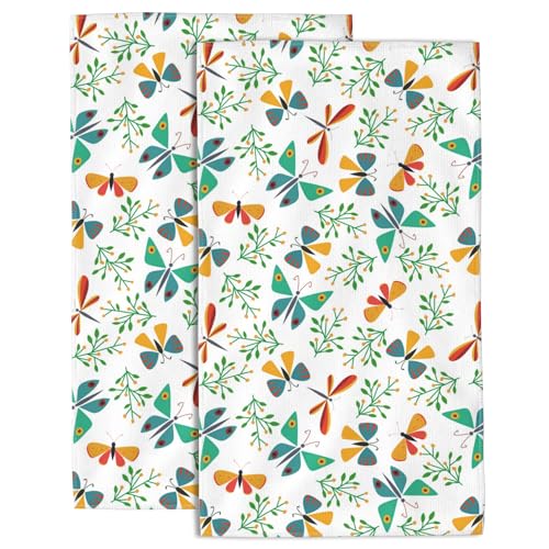 Hand Towels Set of 2 Butterfly and Floral Towels for Bathroom Soft Absorbent Decorative Hand Bath Towels Dish Towels for Kitchen Sports Gym Yoga Home Decor 14 x 28 in - color: Butterfly and Floral