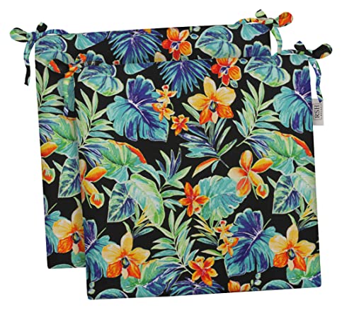 RSH Décor Indoor Outdoor Set of 2 Foam Dining Chair Seat Cushions, 17" x 17" x 2", (Beachcrest Caviar Floral) - color: Beachcrest Caviar Floral, size: 17" x 17" x 2"