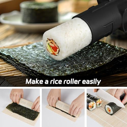 Sushi Making Kit, Upgraded 11.8 Inches Sushi Roller, Sushi Bazooka Easy Made Sushi | Sushi Rolling Mat Sushi Maker Sushi Kit - color: Black