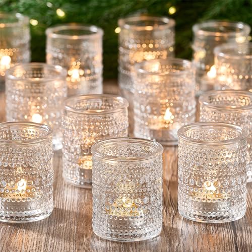 24 Pack Clear Glass Votive Candle Holders, Vintage Candle Holder for Floating Candle, Tealight Candle Holder for Table Centerpieces Home Bridal Shower Birthday Christmas Wedding Party Table Decoration - color: Clear