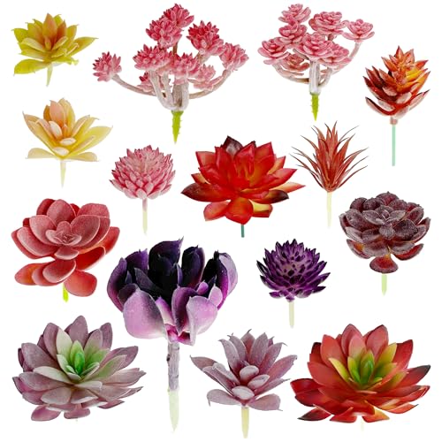 Woohome 15 PCS Artificial Succulent Plants, Fake Succulent, Unpotted Faux Succulent Assortment in Flocked Green in Different Type for Home Decor Indoor Wall Garden DIY - color: Color 2