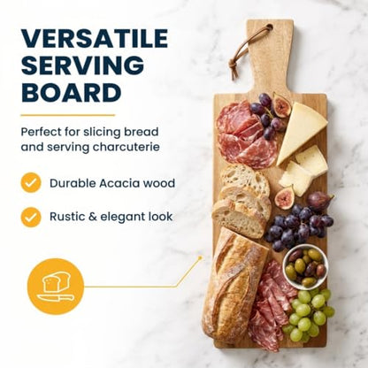 Acacia Wood Bread Board with Handle | Durable Cutting & Serving Board | Rustic Kitchen Décor | Entertaining & Charcuterie Use - color: Acacia, style: Rectangle