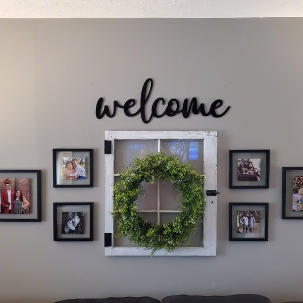Wooden Black Welcome Sign for Backdrop, Word Art Welcome Wall Decor for Front Door Living Room Entryway Gallery and Outdoor