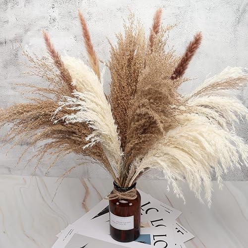 40 PCS Tall Pampas Grass for Floor Vase – 17" Natural Fluffy Dried Pampas Grass Stems, Large 20 White & 20 Brown Pоmpas Grass, Boho Pampas for Wedding, Home Decor, Halloween, Christmas