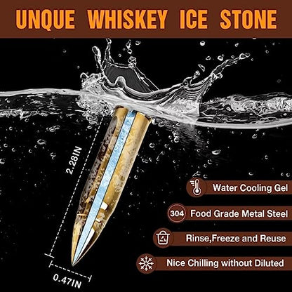 Gifts for Men Dad Father's Day, Birthday Gift from Daughter Son Wife Kids, Whiskey Stones with Wooden Box, Unique Ideas for Him Husband, Cool Bourbon Gadget - color: Gold - Wooden Box