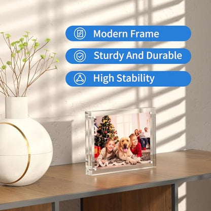 NIUBEE Acrylic Photo Frame 6x8, Double Sided Magnetic Blocks Pet Picture Frame - size: 6x8"(1 Pack)