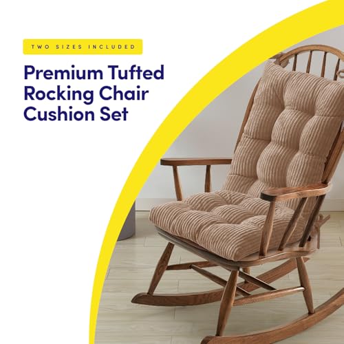 Rocking Chair Cushion Premium Tufted Pads Non Skid Slip Backed Crushed Velvet Cover Set of Upper and Lower with Ties, 21 in x 17 in | 17 in x 17 in, Velvet Taupe - color: Velvet Taupe, style: 21" X 17"/17" X 17" (Pack of 1)