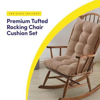 Rocking Chair Cushion Premium Tufted Pads Non Skid Slip Backed Crushed Velvet Cover Set of Upper and Lower with Ties, 21 in x 17 in | 17 in x 17 in, Velvet Taupe - color: Velvet Taupe, style: 21" X 17"/17" X 17" (Pack of 1)