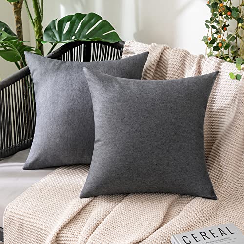 MIULEE Decorative Outdoor Pillow Covers Waterproof 16x16 Dark Grey | Solid Faux Linen Throw Pillow Covers Set of 2 Farmhouse for Patio Furniture Tent Balcony Garden Couch Sofa Cushion - color: Dark Grey, size: 16" x 16" (Pack of 2)