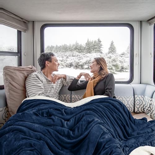 Utopia Bedding Sherpa Blanket Twin Size (Navy, 90x66 Inches) - Soft Lightweight Plush Fleece Reversible Winter Blanket for Bed, Sofa, Couch, Camping and Travel - color: Navy, size: Twin (90x66 Inch)