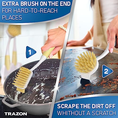 Dish Brush Set of 5 with Holder - Kitchen Scrub Brushes with Non-Slip Long Handle for Cleaning, Scrubber, Dishwashing, Dishes, Bottles, Straws, Cups, Pots & Sink, Baige - color: Baige