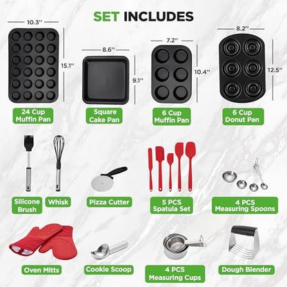 NutriChef 42-Piece Nonstick Bakeware Set | Carbon Steel Baking Pans Set with Oven Mitts, Muffin Trays, Cookie Sheets, Loaf Pan, & Accessories for Cakes, Pizza & Bread. - size: 42-Piece Set 2026 edition