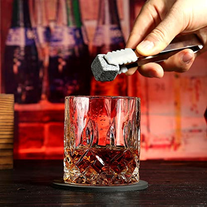 Whiskey Stones and Whiskey Glasses Set, Unique Gifts for Men with Wood Box | 8 Granite Chilling Stones Whiskey Rocks, Scotch Bourbon Gift Box, Father's Day Birthday Drinking Gifts for Him Dad Husband - style: Straight Glasses+Granite Stones+Coasters-No Wo