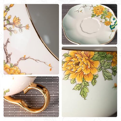 KAMMAK Tea Cups and Saucers Set of 2, Porcelain Coffee Cups, NX039 | Gold Rim, Stackable Espresso Mugs, Ceramic Demitasse for Coffee, Latte, Americano, Afternoon Tea, Elegant Gift for Women - size: 8CZNX039+40